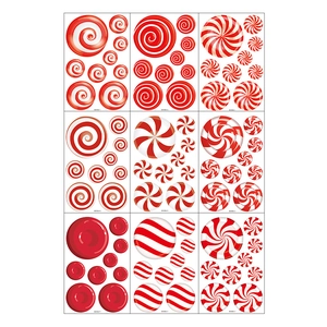 Set of 9 Christmas peppermint window stickers with various red and white candy patterns