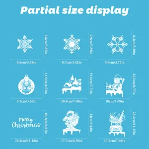 Detailed size specifications for Christmas static window clings showing various festive decals