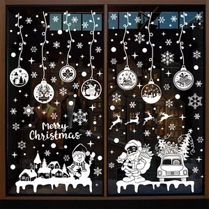 White Christmas window static stickers set featuring snowflakes and Merry Christmas text