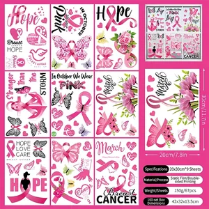 Pink ribbon static window clings set of 9 sheets with Hope and butterfly designs
