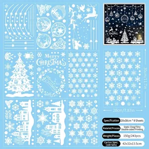 Lot de 9 autocollants de Noël statiques blancs avec rennes, flocons et sapins pour vitres