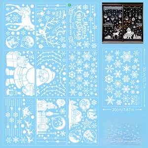 Set of 9 Christmas static window clings featuring Santa, reindeer and snowflake patterns