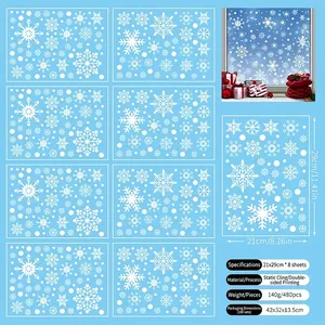 Infografik für 8 weiße Schneeflocken-Fensterbilder statisch haftend mit 21x29cm Maßen