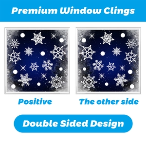 Detailed view of double-sided white snowflake window clings with premium static design
