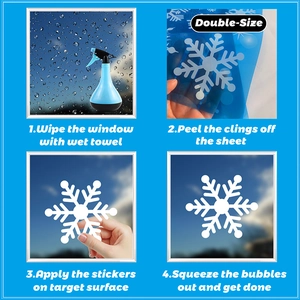 Step-by-step installation guide for white snowflake static cling Christmas window decals
