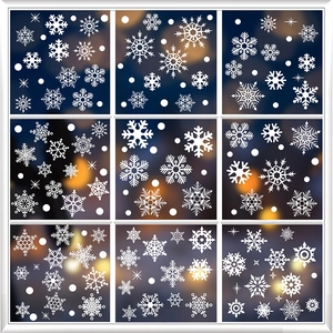 White snowflake window stickers in various geometric shapes for Christmas glass decoration