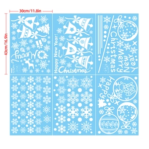 Detail view of 6-piece Christmas window static stickers showing snowflakes and reindeer patterns