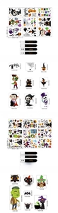 Detailed grid layout of Halloween static window stickers with pumpkin and ghost motifs