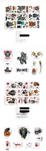 Detailed size guide for Halloween static window stickers with spooky character designs