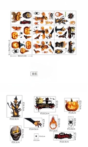 Detailed size specifications for 9 sheets of Halloween static window stickers set