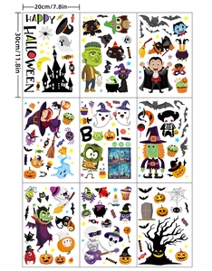Halloween static window clings featuring cartoon pumpkins, ghosts and witch stickers