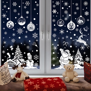 Christmas Window Clings White Snowflake Santa Reindeer Static Sticker Double Sided Glass Decal Holiday Party Decor
