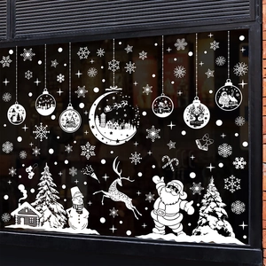 Stickers de Noël blancs pour vitres avec Père Noël et renne, décoration festive