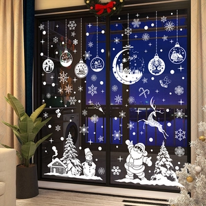 White Christmas window static stickers with reindeer and Santa Claus on glass