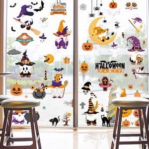 Halloween static window clings set with gnomes, pumpkins, and ghosts for party decoration