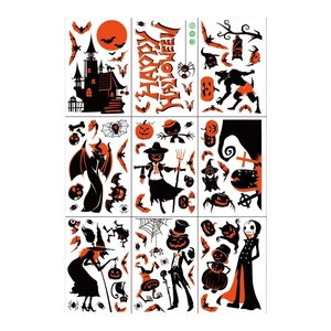Halloween static window clings featuring castles, pumpkins, ghosts, and bats, set of 9