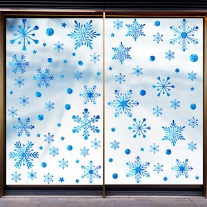 Blue snowflake static cling decals for Christmas window decoration in various shapes