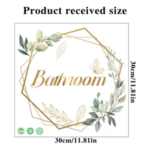 Size chart showing 30x30cm dimensions for the green leaf bathroom wall decal