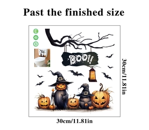 Halloween PVC wall decal set featuring pumpkin lantern and Boo sign for home decoration