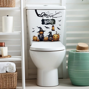 Halloween pumpkin and bat waterproof self-adhesive wall stickers for bathroom decor