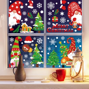 Christmas window decals with cute Gnomes, trees and snowflakes for home holiday decoration