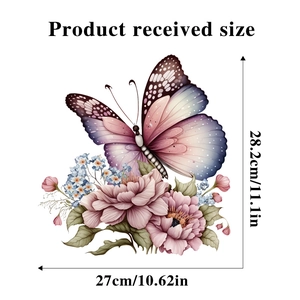 Detailed dimensions for floral butterfly wall sticker measuring 28.2cm by 27cm