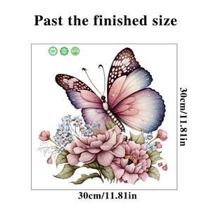 Floral butterfly wall sticker with pink peonies and blue flowers, 30x30cm size detail