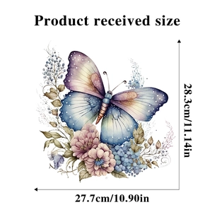 Detailed size chart for watercolor flower and butterfly wall decal measuring 28.3x27.7cm