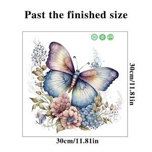 Detailed dimension guide for floral butterfly wall decal measuring 30cm x 30cm