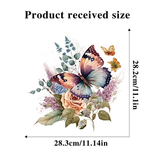 Detail view of floral butterfly wall sticker with 28.3x28.2cm size dimensions