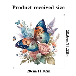 Floral butterfly wall sticker dimensions 28x28.5cm with blue butterfly and roses