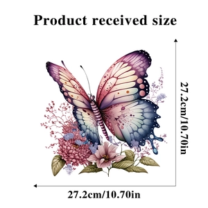Detailed sheet showing dimensions of floral butterfly wall sticker 27.2cm by 27.2cm