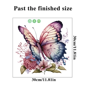 Floral butterfly wall sticker detail showing 30x30cm PVC dimensions and color patterns