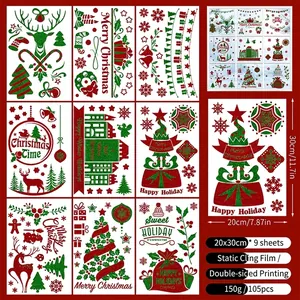 9-sheet glitter Christmas gnome static window clings with deer and tree motifs