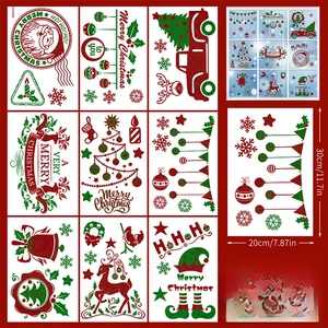 Set of 9 double-sided Christmas gnome static window clings with glitter accents for decor
