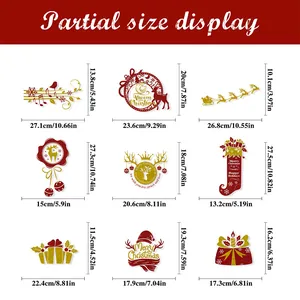 Detailed size chart for glitter Christmas gnome window stickers with specific dimensions