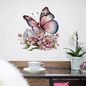 Watercolor Butterfly Flower Wall Sticker PVC Waterproof Self Adhesive Toilet Decal For Girls Bedroom Bathroom Decor