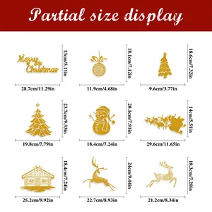 Size chart showing glitter Christmas gnome and reindeer window sticker dimensions