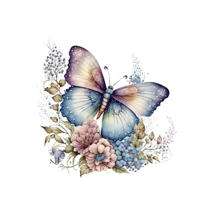 Self-adhesive watercolor floral butterfly wall sticker for girl bedroom and nursery decor