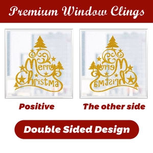Double-sided glittery Christmas tree window sticker with Merry Christmas text for home decor