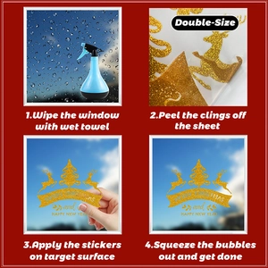 Installation guide for Christmas window stickers with glitter elk and tree designs