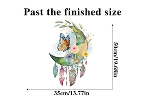 Product dimensions for butterfly and dreamcatcher wall decal, measuring 35cm by 50cm