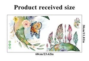Detailed size chart for butterfly and moon wall sticker measuring 60cm by 30cm