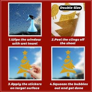 Detailed four-step guide for applying glitter Christmas gnome static window stickers