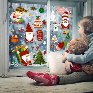Glittery Christmas gnome window stickers with Santa trees and snowflakes for home decor