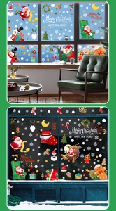 Christmas window decals with Santa and Gingerbread Man displayed in day and night settings