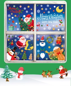 Detailed Christmas window decals set featuring Santa Claus, penguin, and snowman designs