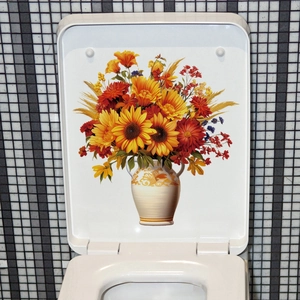 Waterproof floral toilet seat sticker with vibrant sunflowers for bathroom decoration