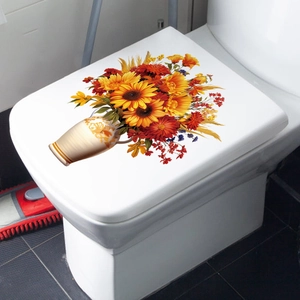 Waterproof toilet lid sticker featuring a vibrant bouquet of colorful autumn flowers