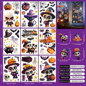 Detail view of 9-sheet Halloween static window decals with skeleton and pumpkin patterns